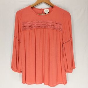 St. John's Bay Pink Long Sleeve Blouse W/ Lace Sz S